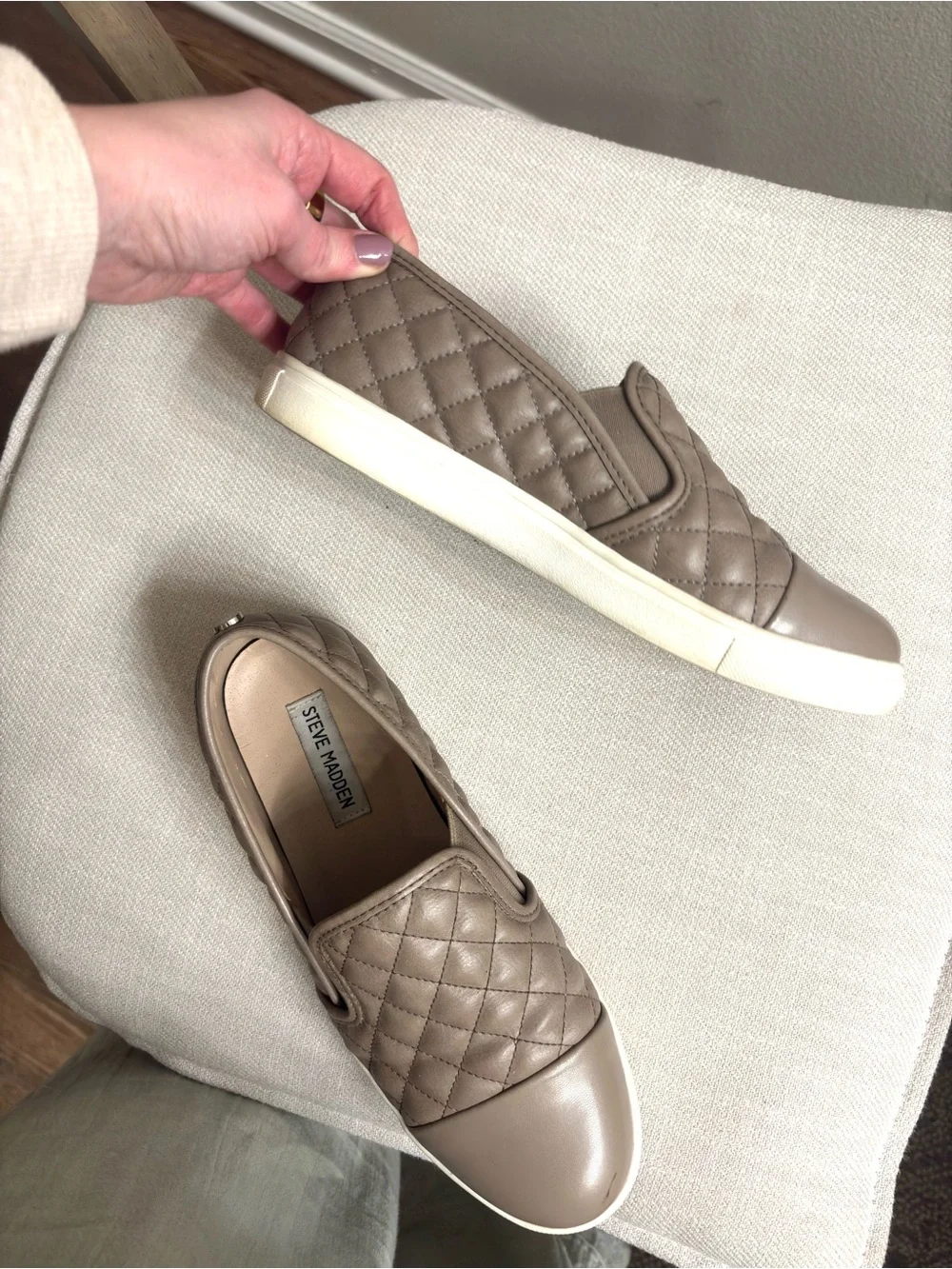 Steve Madden Taupe Quilted Slip-On Sneakers